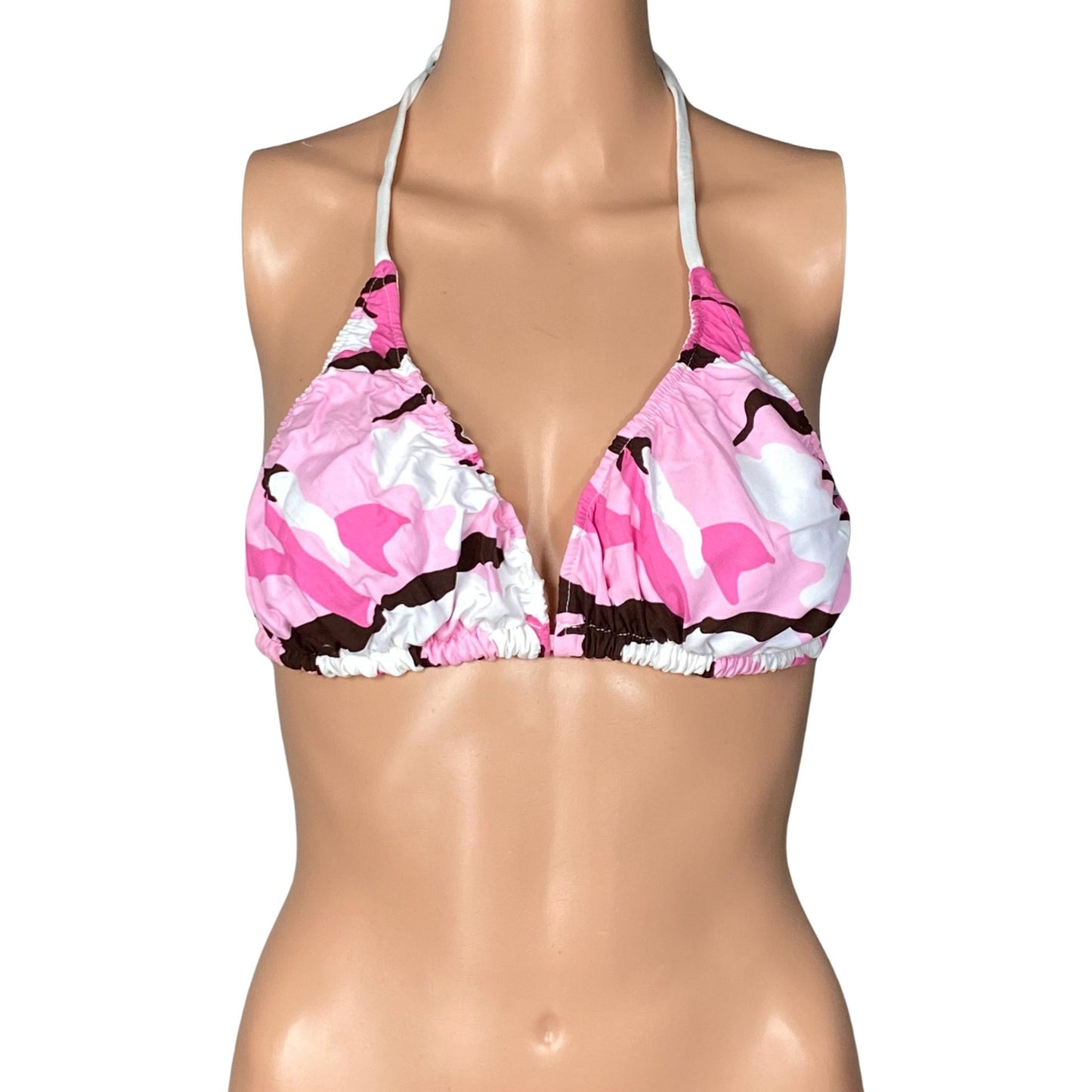 "Stealth Fanatic" Camo Print Bikini Top (Pink + Brown) - Board Shorts World