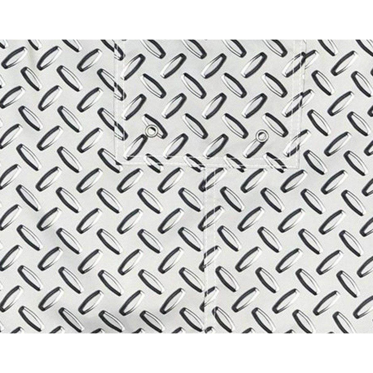 "Diamond Plate" (Silver) Men's Elastic Waist Swim Trunks w/ on-seam Pockets (Select Custom Outseam 17" - 30") - Board Shorts World