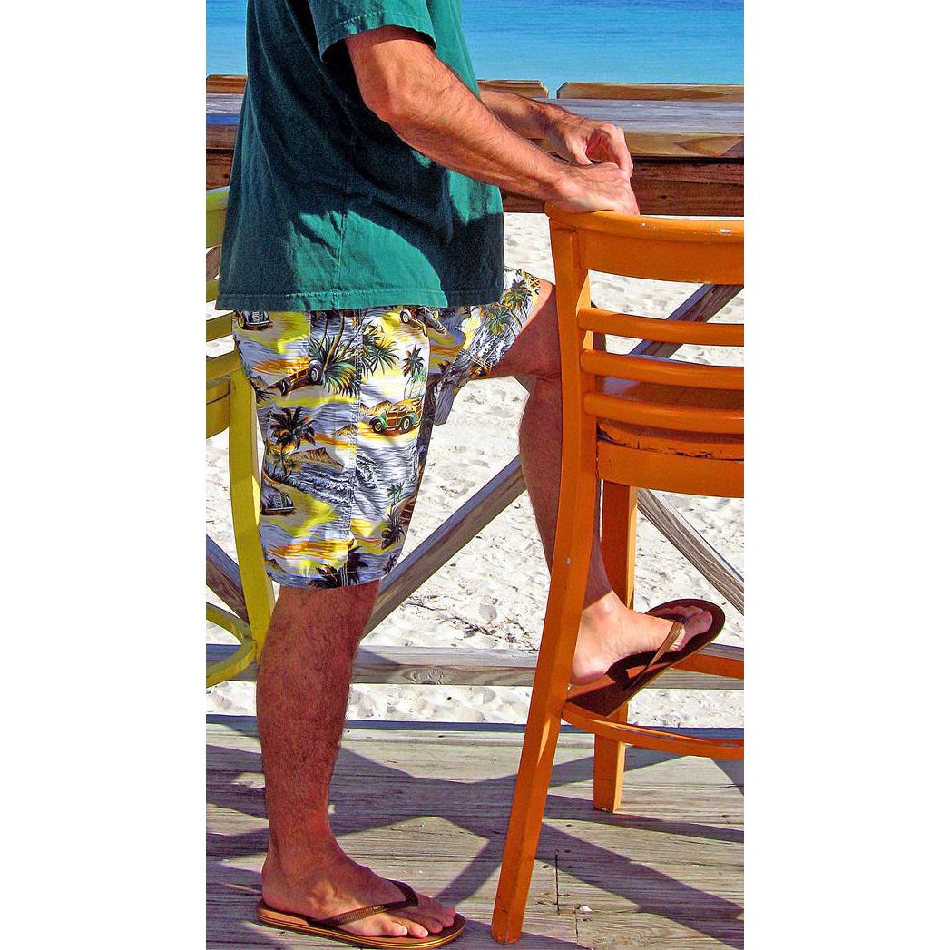 "Getaway Car" (Charcoal or Sea Green) Woodys Elastic Waist Board Shorts w/Side Seam Pockets (Select Custom Outseam 17" to 30") - Board Shorts World