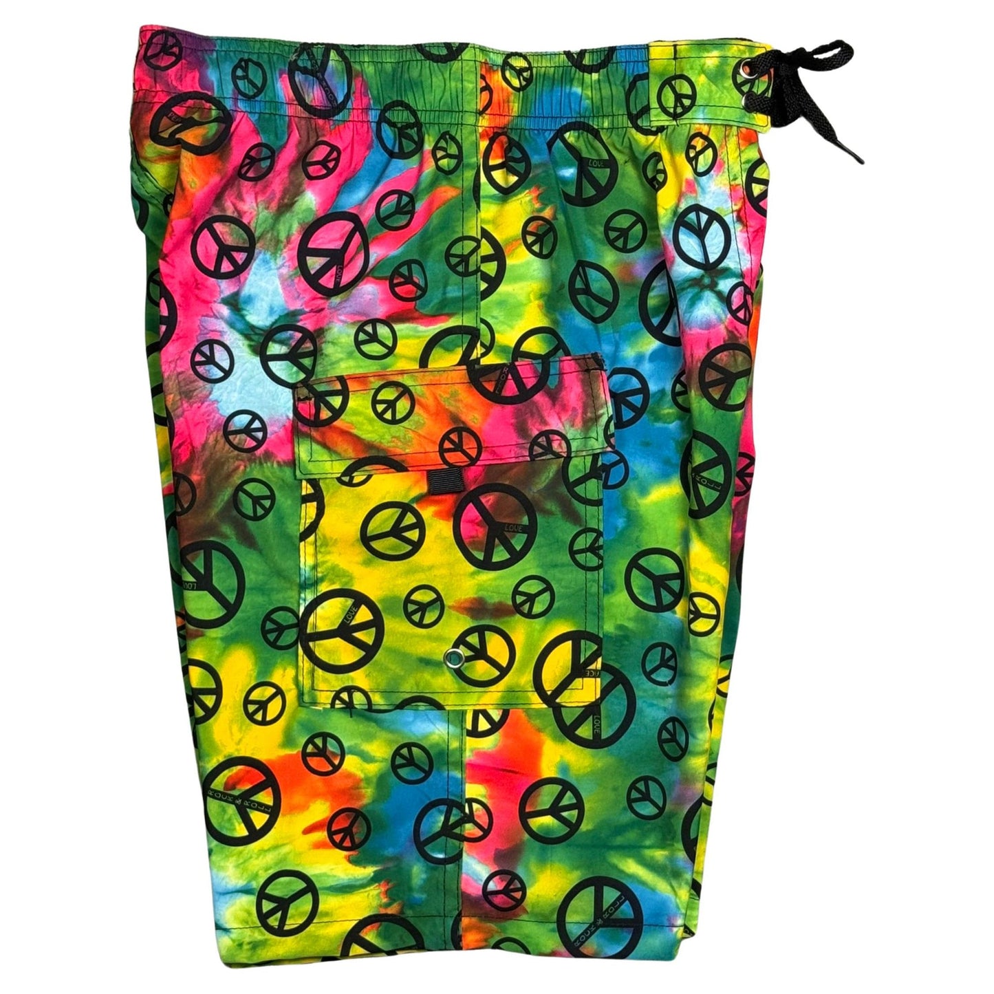 "Sign Language" Tie Dye Elastic Waist Board Shorts. Regular or High Rise/Waist. Women's CUSTOM - Board Shorts World