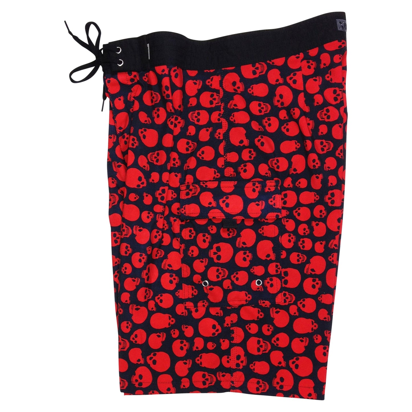 **Fixed (Non Elastic) Waist Board Shorts "Live to Ride" Skulls (Black + Red) Print Mens CUSTOM - Board Shorts World