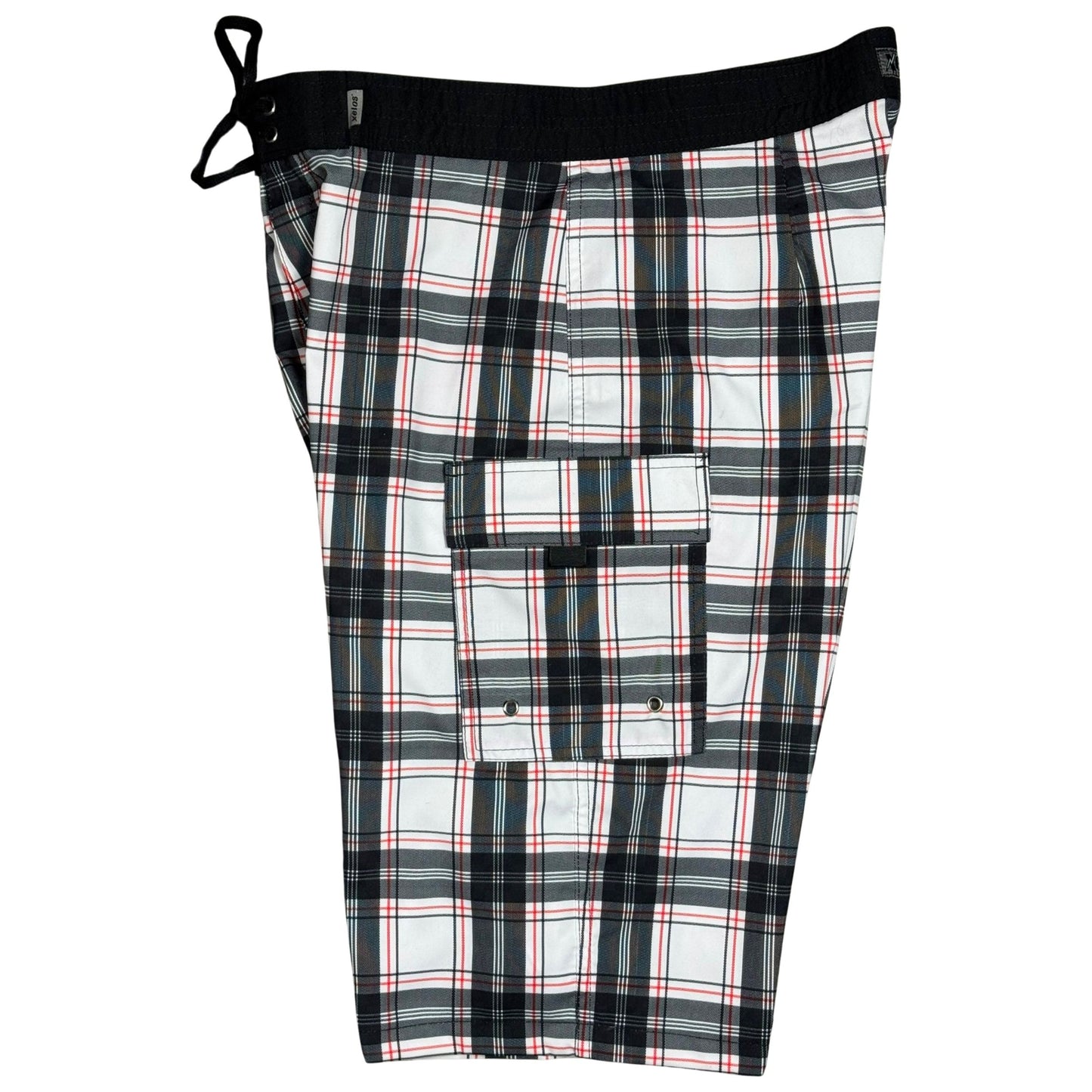 "Casual Friday" Plaid (Black) Double Cargo Pocket Board Shorts (Select Custom Outseam 17" - 30") - Board Shorts World