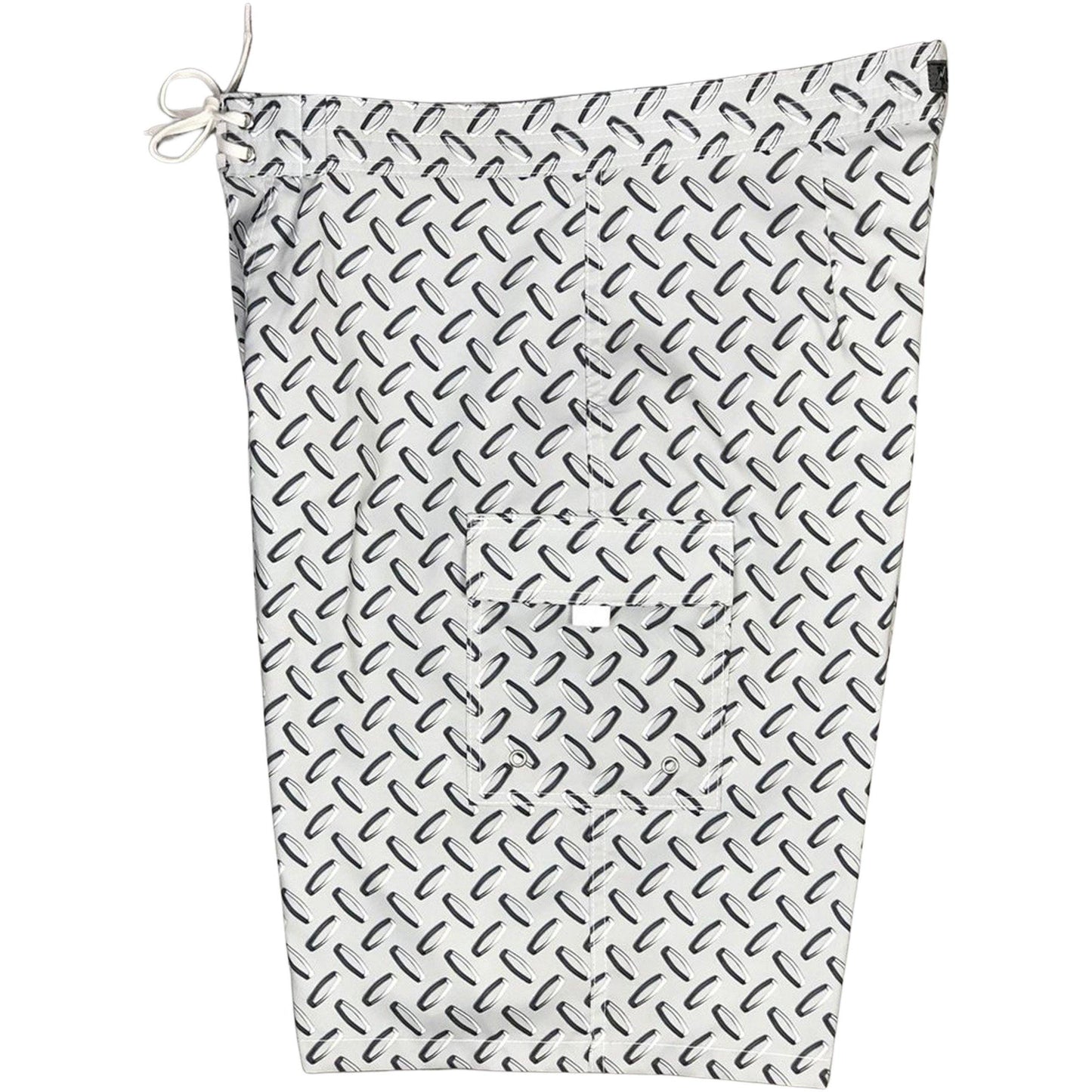 "Diamond Plate" (Silver) Double Cargo Pocket Board Shorts (Select Custom Outseam 17" - 30") - Board Shorts World