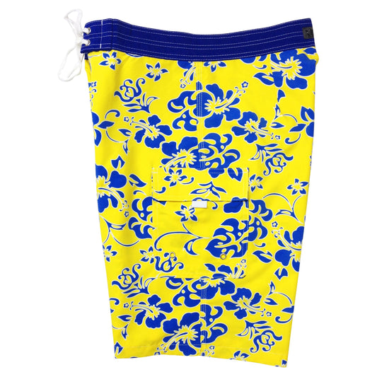"Warming Trend" (Yellow + Blue) Double Cargo Pocket Board Shorts (Select Custom Outseam 18" - 28")