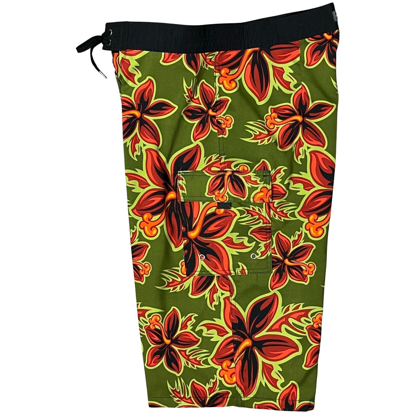 **Fixed (Non Elastic) Waist Board Shorts "Hot Shot" (Olive) Print Mens CUSTOM - Board Shorts World