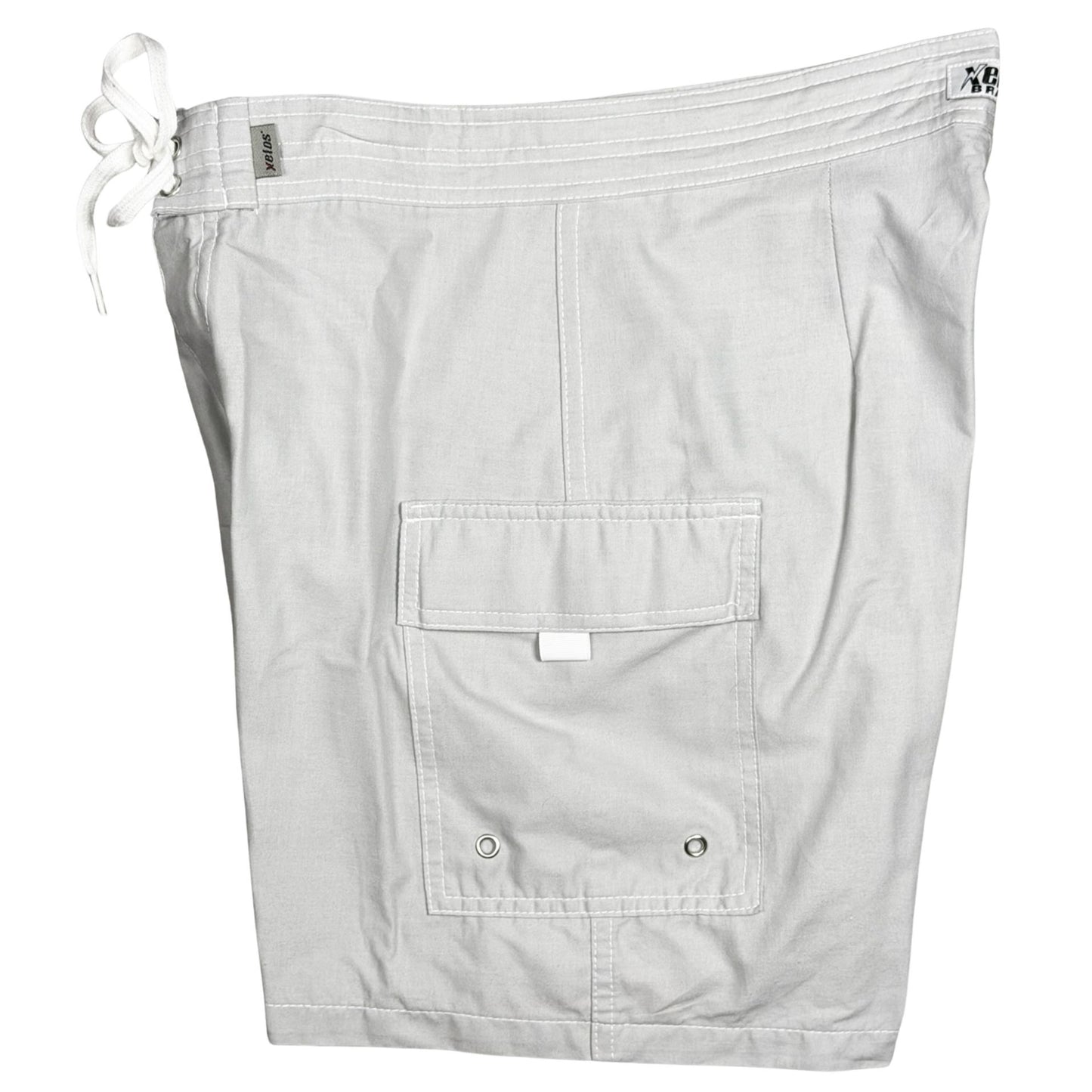 !!Solid Silver | 100% Natural Cotton M's Board Shorts | Non-Elastic | Double Cargo | Build Your Own
