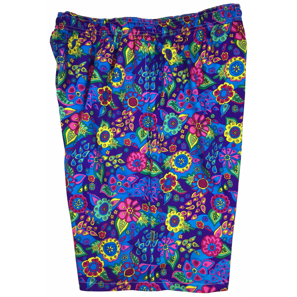 "Carnival" (Purple) Men's Elastic Waist Swim Trunks w/ on-seam Pockets (Select Custom Outseam 17" - 30") - Board Shorts World