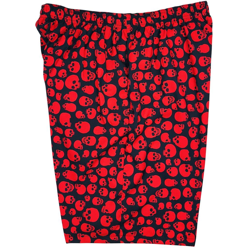 "Live to Ride" Skulls (Black+Red) Men's Elastic Waist Swim Trunks w/ on-seam Pockets (Select Custom Outseam 17" - 30") - Board Shorts World