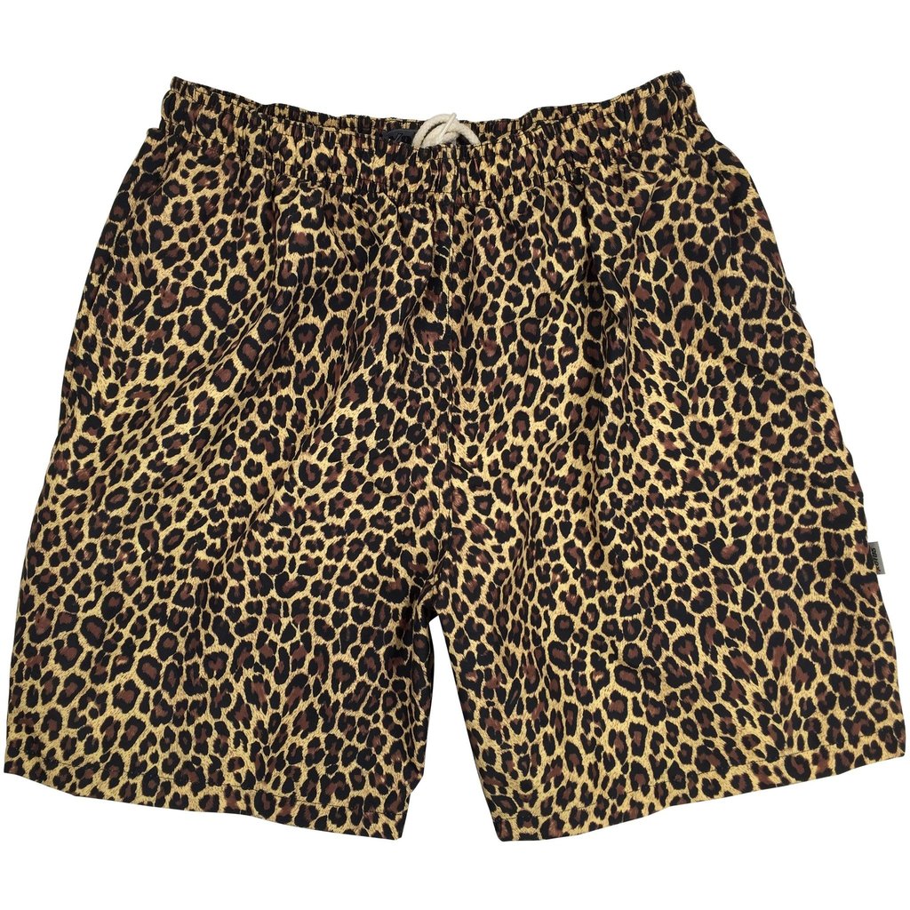 "Wild Weekend" Cheetah Men's Elastic Waist Swim Trunks w/ on-seam Pockets (Select Custom Outseam 17" - 30") - Board Shorts World