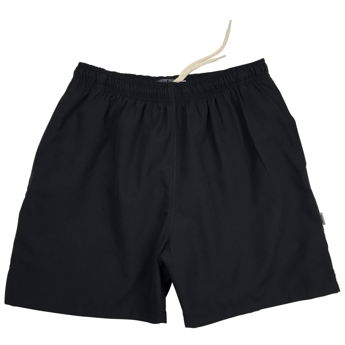 "Manoa" Solid (Black + Black Stitching) Build-Your-Own 100% Cotton Men's Swim Trunks - Board Shorts World