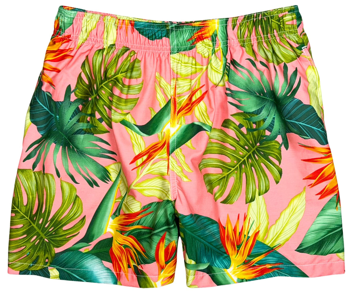 Paradise Found | 100% Natural Cotton M's Swim Trunks | Elastic | Side Pockets | Build Your Own