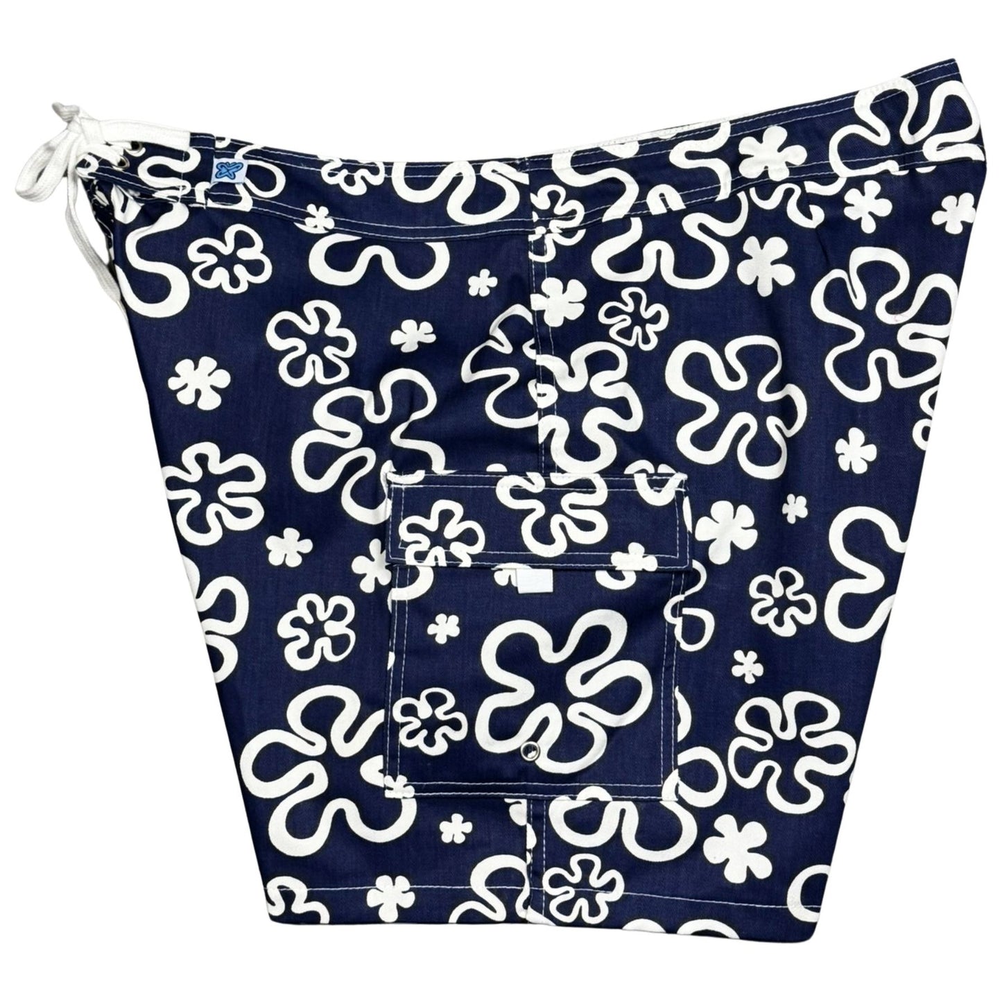 "Flower Power" Women's 100% Cotton Canvas Board Shorts - Regular Rise / 7" Inseam (Blue) - Board Shorts World
