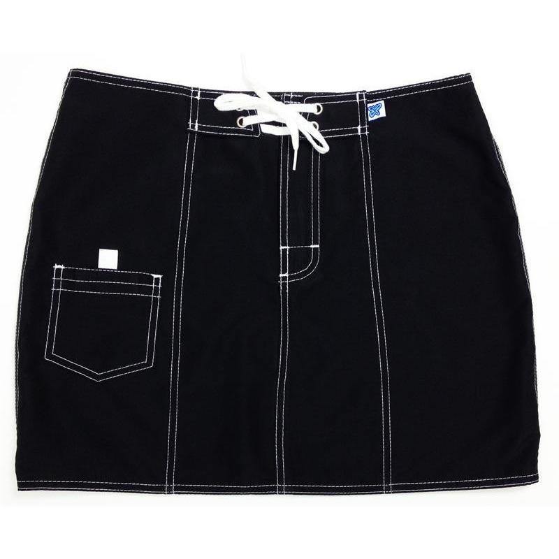 "A Solid Color" Original Style Board Skirt (Black + White Stitching) - Board Shorts World