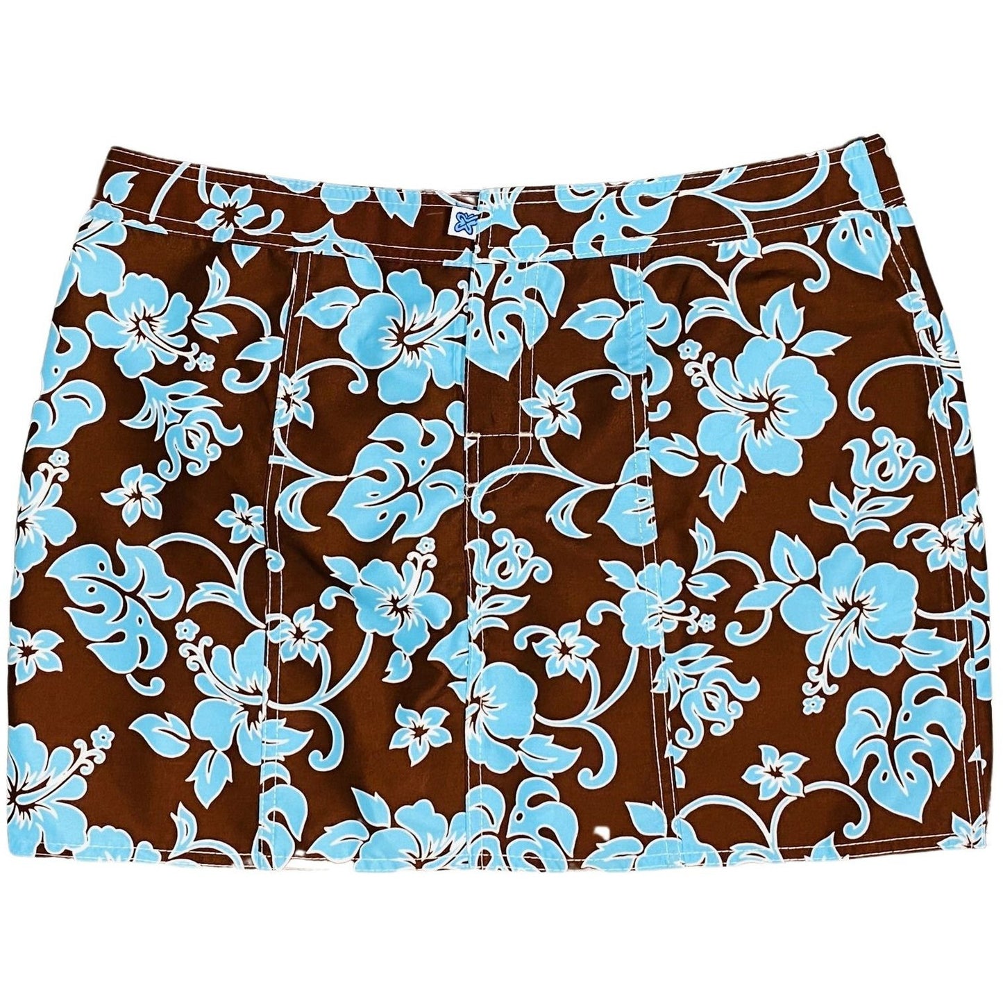 "Pure Hibiscus" Hipster Board Skirt (Brown+Blue) - Board Shorts World