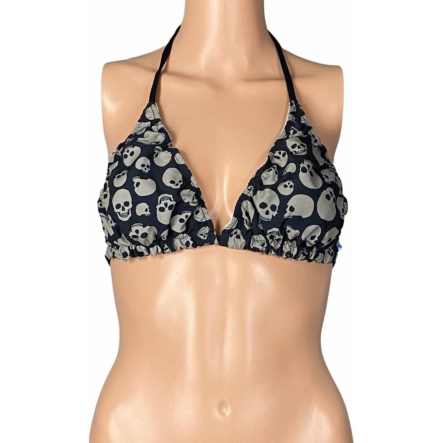 "Live to Ride" Skulls Print Bikini Top (Charcoal) - Board Shorts World