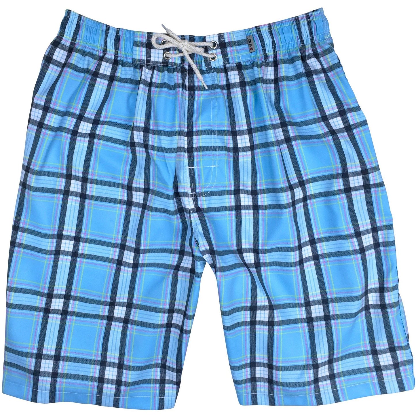 **Elastic Waist Board Shorts "Casual Friday" Plaid Mens CUSTOM (Blue) - Board Shorts World