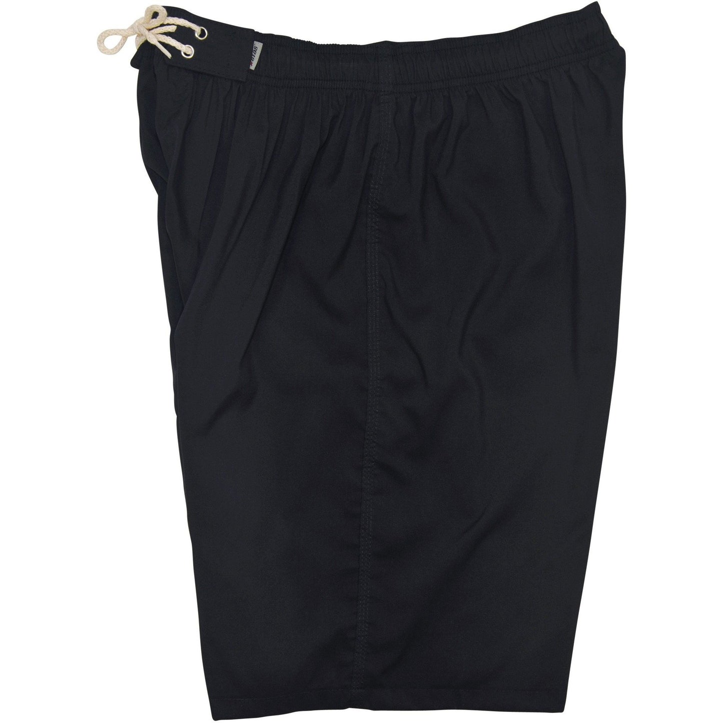 "A Solid Color" Mens Elastic Waist Board Shorts - 22" Outseam / 9.5" Inseam (Black+Black Stitching) - Board Shorts World