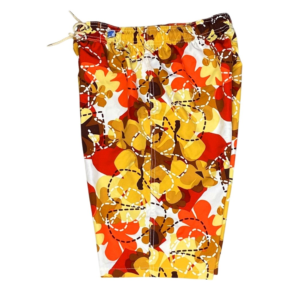 "Bee Line" Womens Elastic Waist Swim Board Shorts. REGULAR Rise + 11" Inseam (Red) - Board Shorts World