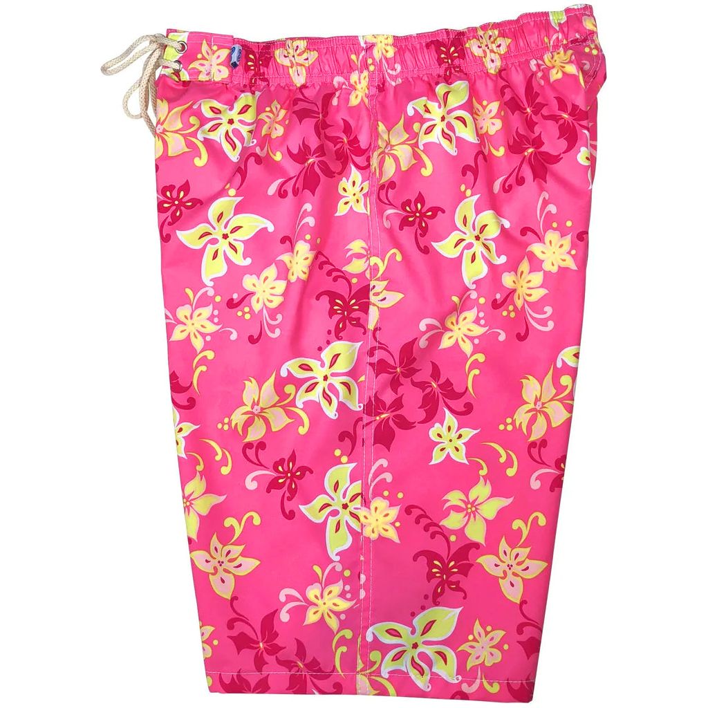 "Chick Flick" (Pink) Elastic Waist Board Shorts. Regular Rise or High Waist. Women's CUSTOM - Board Shorts World