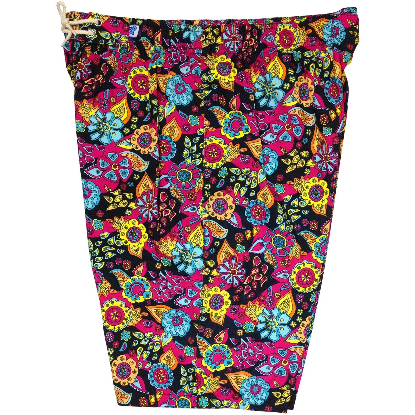 "Carnival" Womens Elastic Waist Swim Board Shorts. HIGH Rise + 11" Inseam (Black) - Board Shorts World