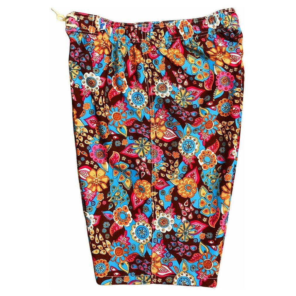"Carnival" (Brown) Elastic Waist Board Shorts. Regular or High Rise/Waist. Women's CUSTOM - Board Shorts World