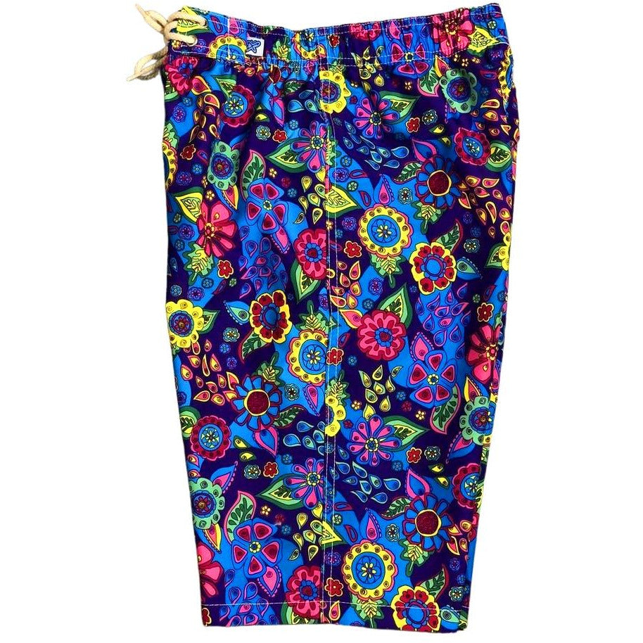 "Carnival" Womens Elastic Waist Swim Board Shorts. REGULAR Rise + 11" Inseam (Purple) - Board Shorts World