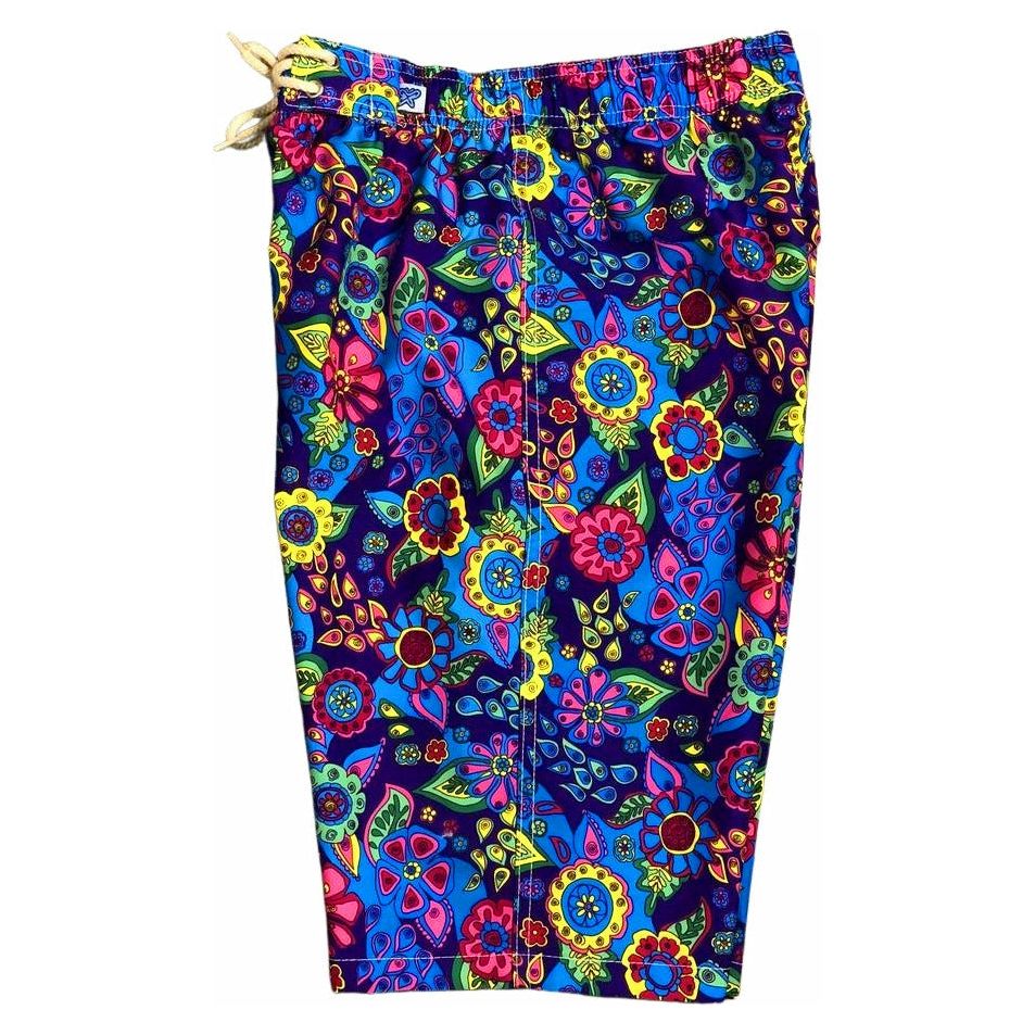 "Carnival" (Purple) Elastic Waist Board Shorts. Regular Rise or High Waist. Women's CUSTOM - Board Shorts World