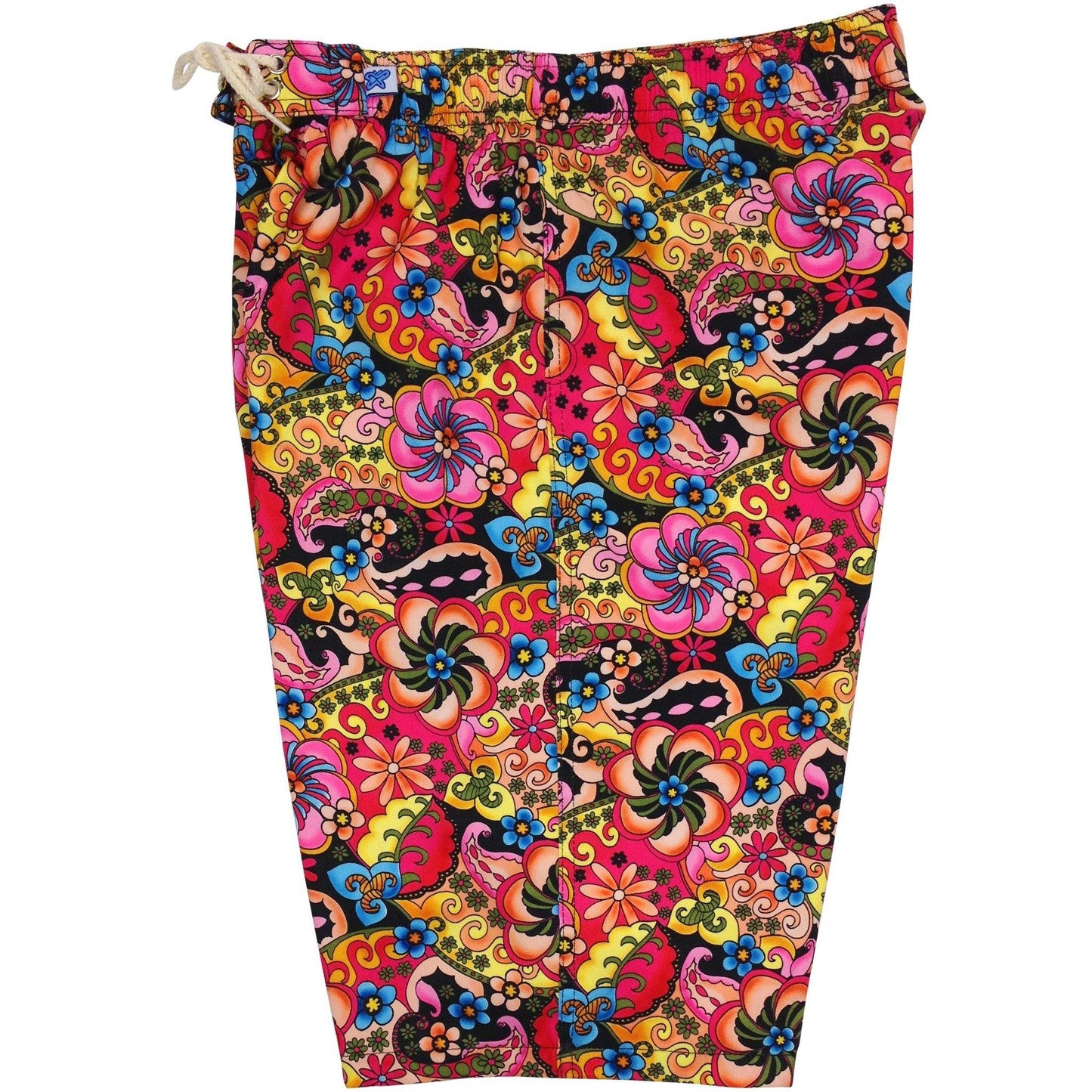 "Lucy in the Sky" Womens Elastic Waist Swim Board Shorts. HIGH Rise + 11" Inseam (Black) - Board Shorts World