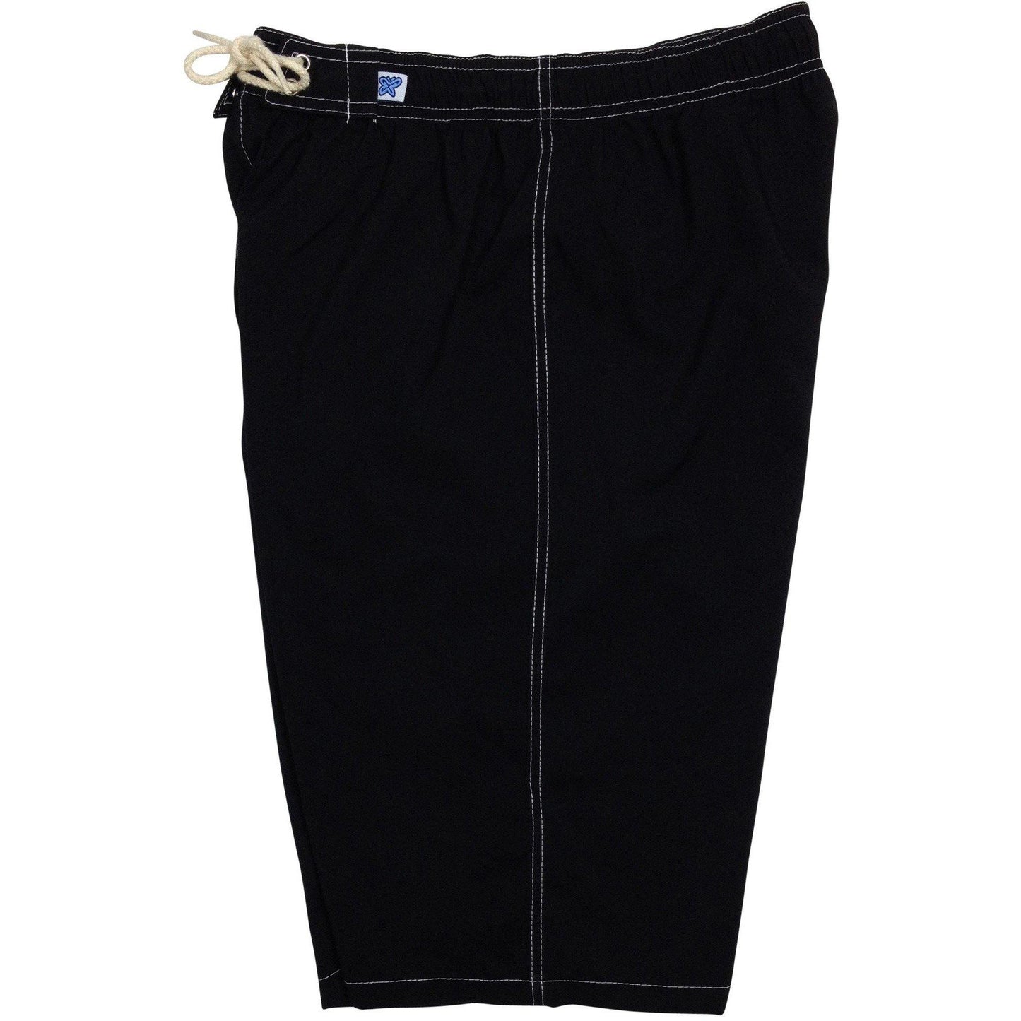 "Manoa" SOLID (Black + White Stitching) Build-Your-Own 100% Cotton Women's Elastic Swim (Board) Shorts - Board Shorts World