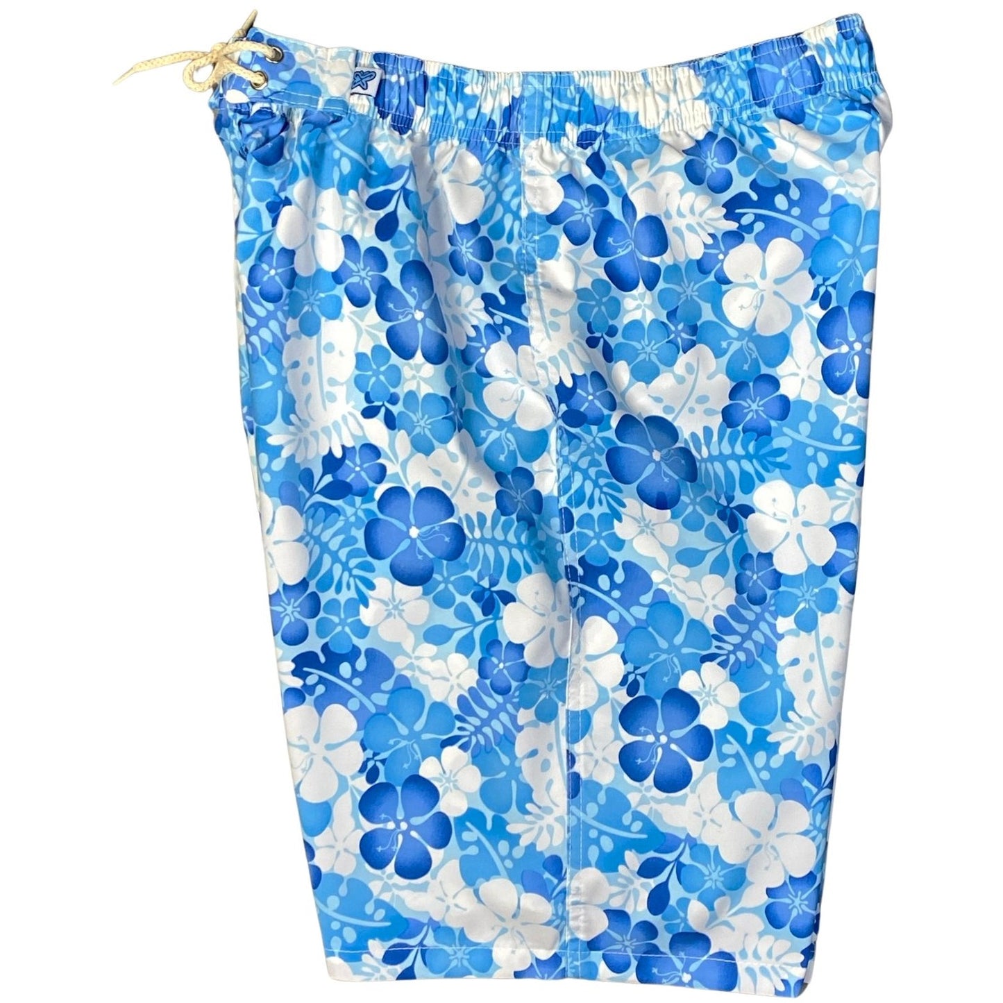 "Me Time" Womens Elastic Waist Swim Board Shorts. REGULAR Rise + 11" Inseam (Blue) - Board Shorts World
