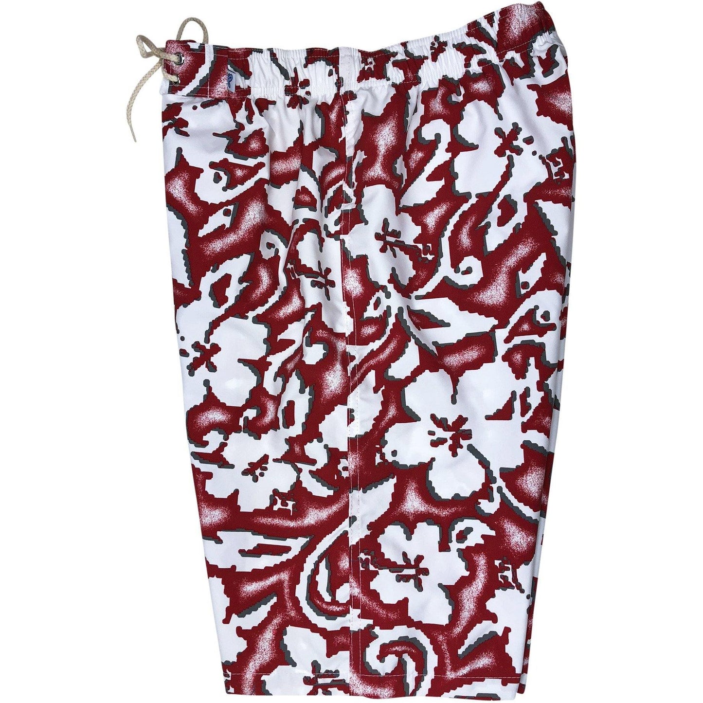 "Magnified" Womens Elastic Waist Swim Board Shorts. REGULAR Rise + 11" Inseam (Red) - Board Shorts World