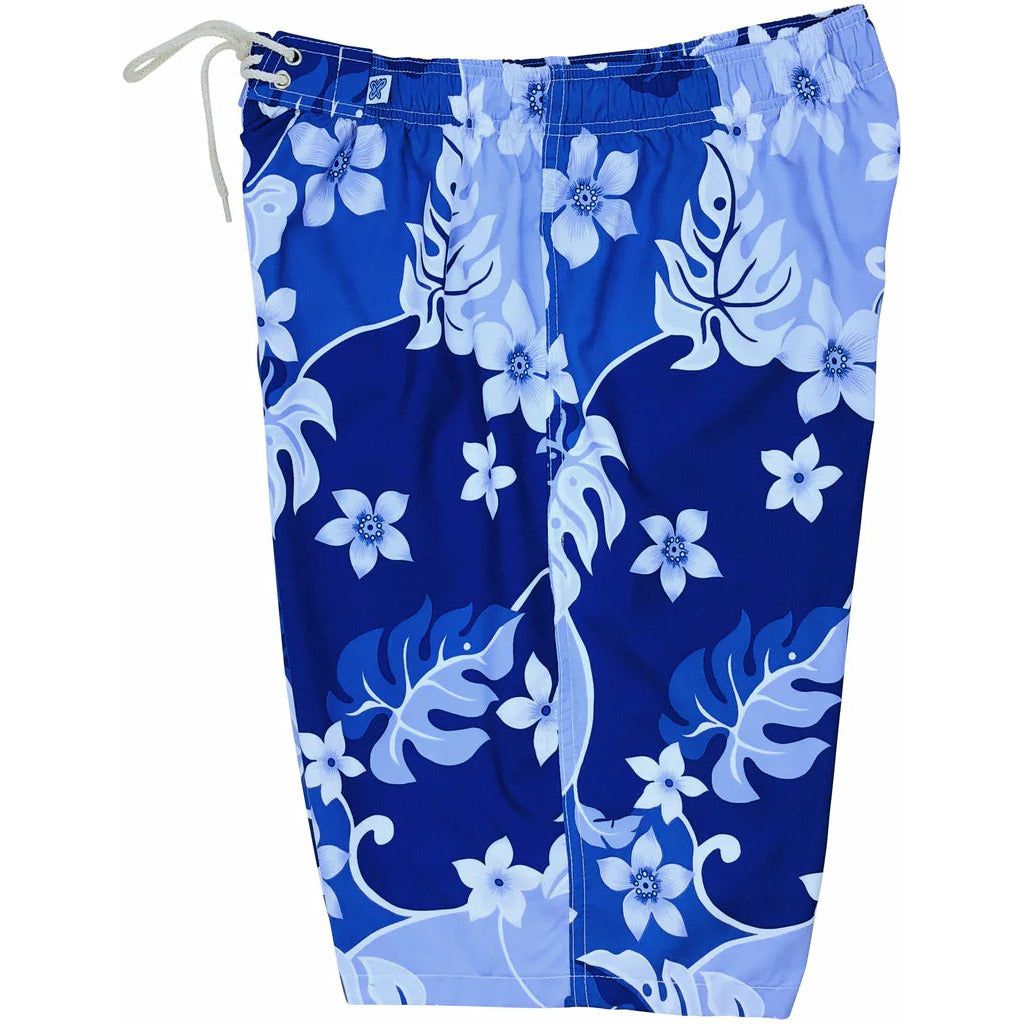 "Puzzled" (Periwinkle) Elastic Waist Board Shorts. Regular Rise or High Waist. Women's CUSTOM - Board Shorts World