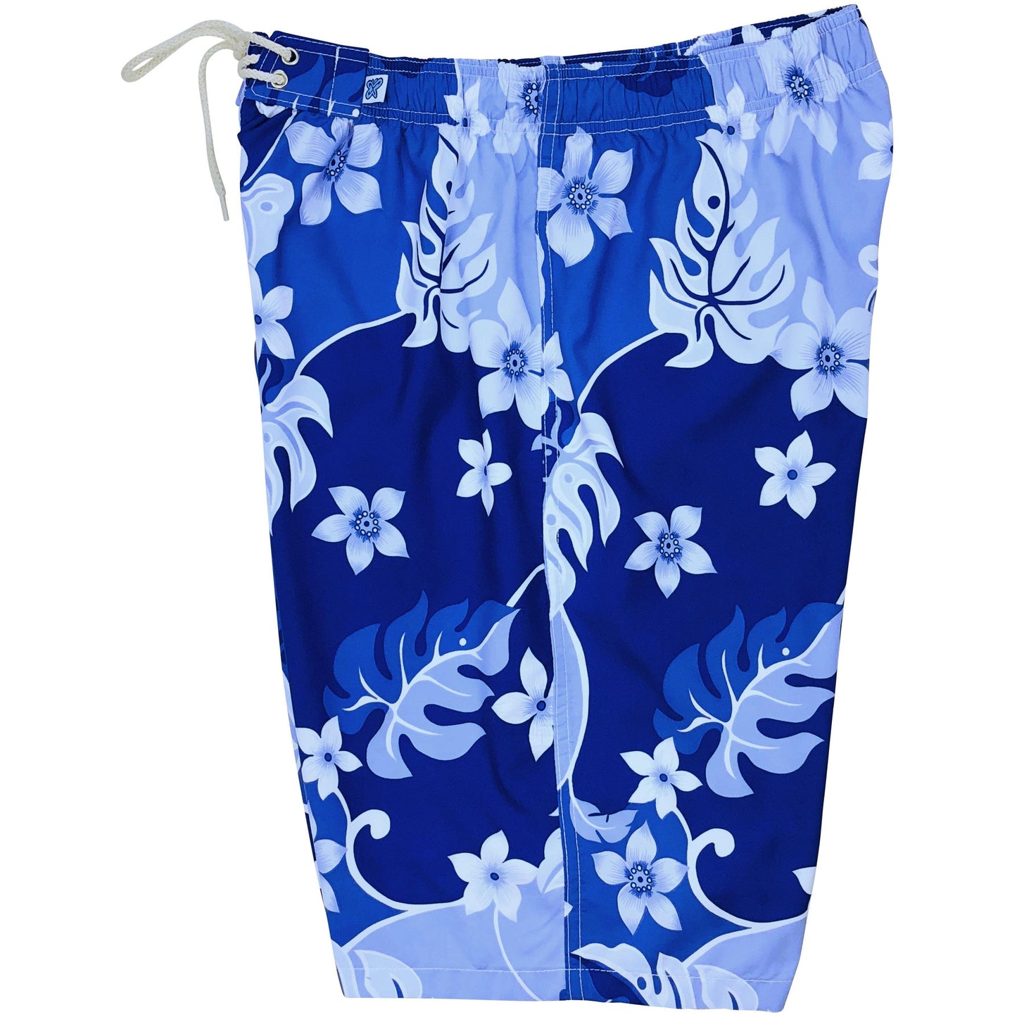 "Puzzled" Womens Elastic Waist Swim Board Shorts. HIGH Rise +11" Inseam (Periwinkle) - Board Shorts World