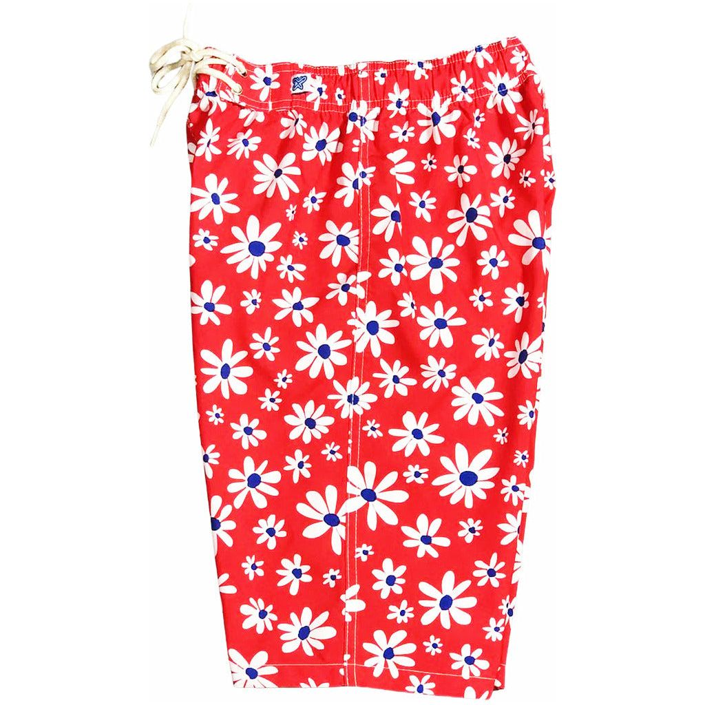 "Summer of Love" (Red) Elastic Waist Board Shorts. Regular Rise or High Waist. Women's CUSTOM - Board Shorts World