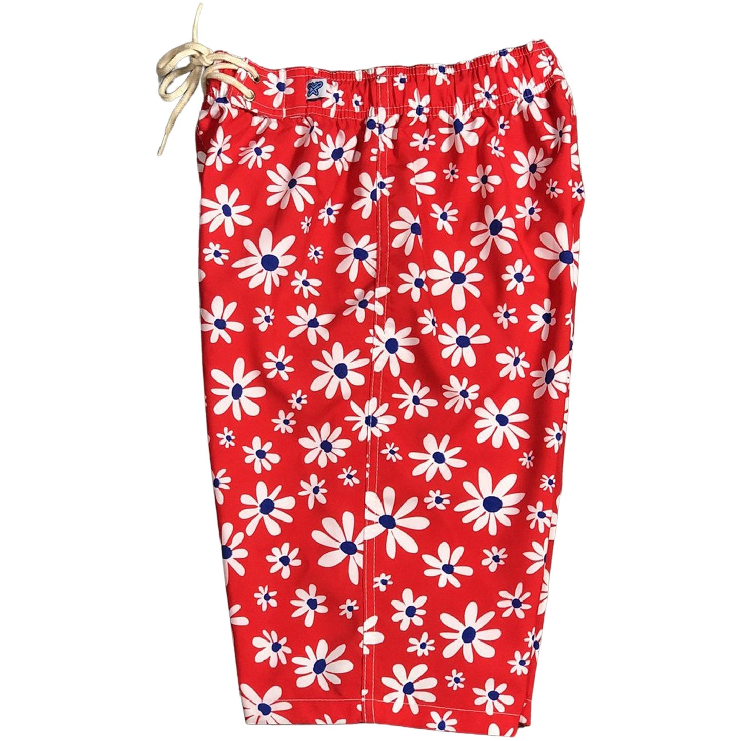 "Summer of Love" Womens Elastic Waist Swim Board Shorts. REGULAR Rise + 11" Inseam (Red) - Board Shorts World