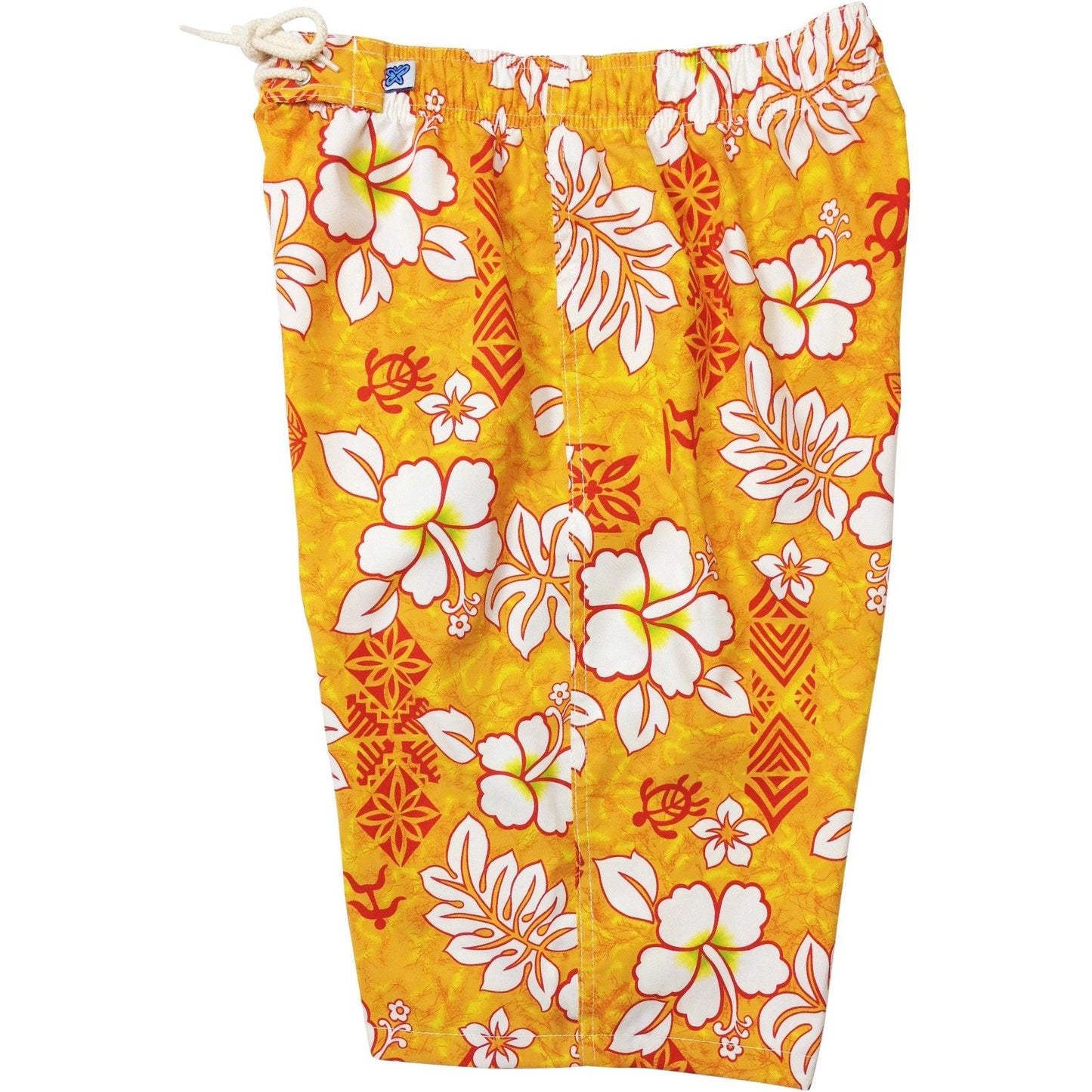 "Tribal Council" Womens Elastic Waist Swim Board Shorts. REGULAR Rise + 11" Inseam (Orange) - Board Shorts World