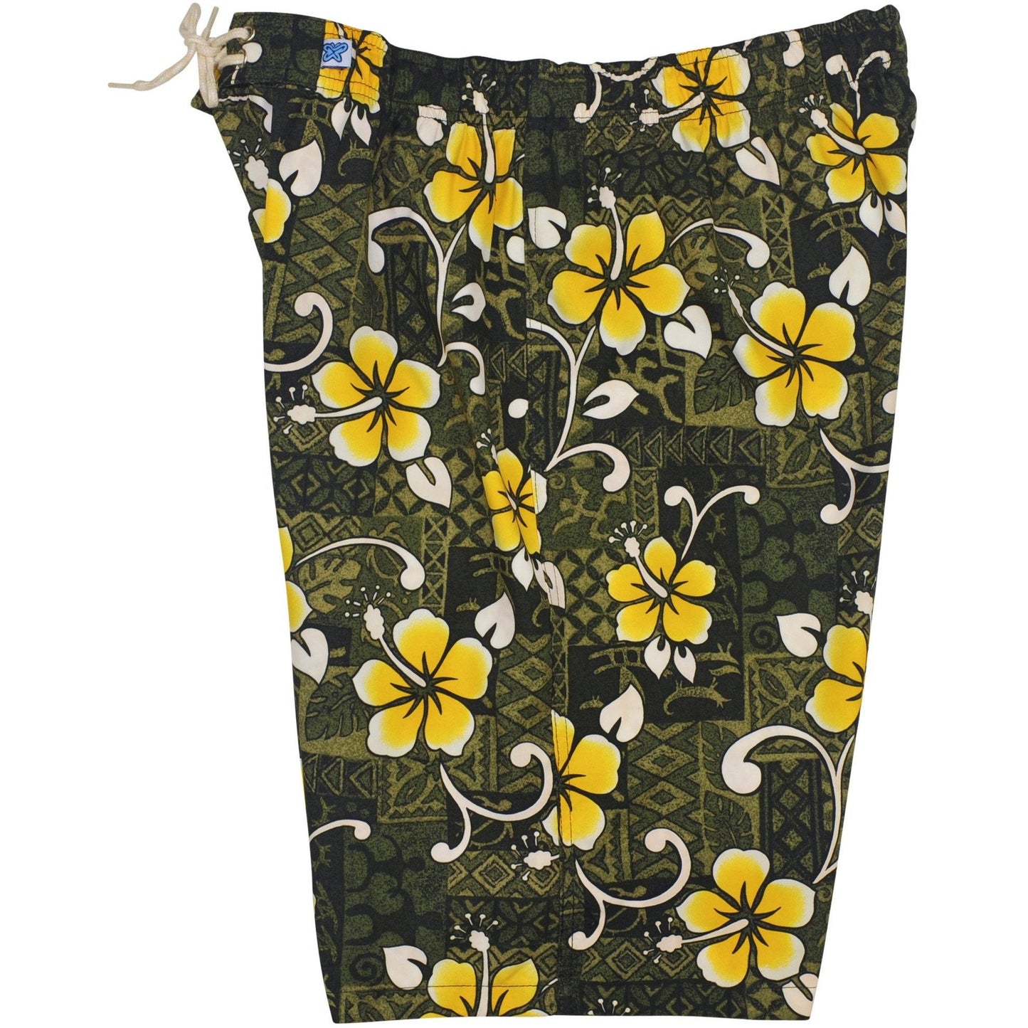 "Top Dog" Womens Elastic Waist Swim Board Shorts. REGULAR Rise + 11" Inseam (Olive) - Board Shorts World