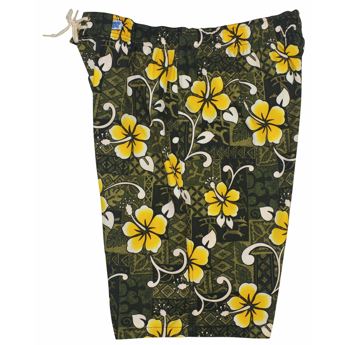 "Top Dog" Womens Elastic Waist Swim Board Shorts. HIGH Rise + 11" Inseam (Olive) - Board Shorts World