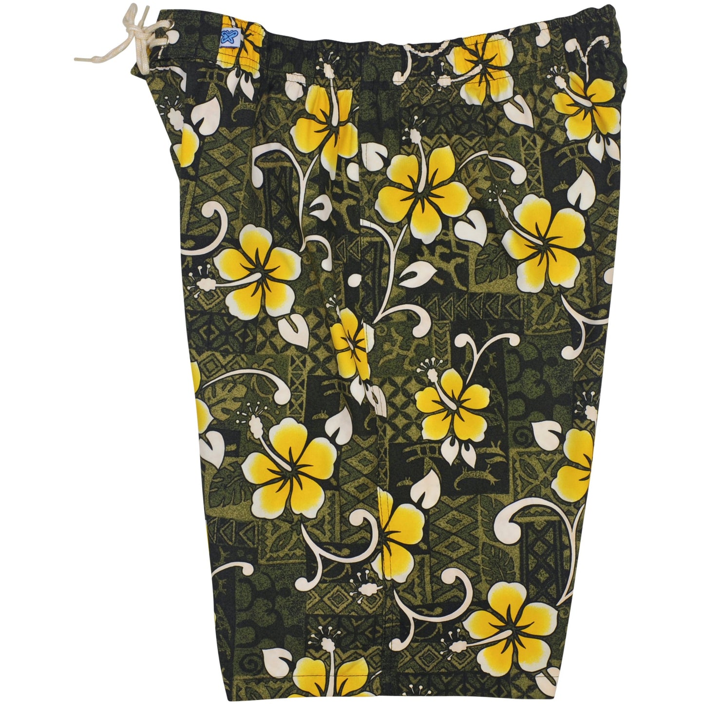 "Top Dog" (Olive) Elastic Waist Board Shorts. Regular Rise or High Waist. Women's CUSTOM - Board Shorts World