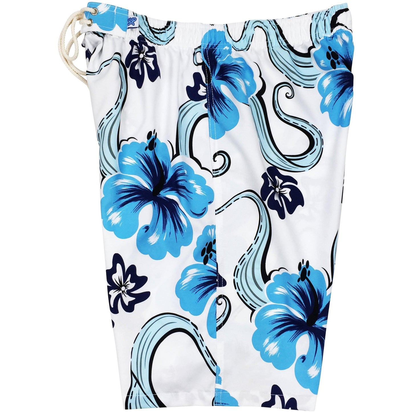 "Tail Spin" Womens Elastic Waist Swim Board Shorts. REGULAR Rise + 11" Inseam (White) - Board Shorts World