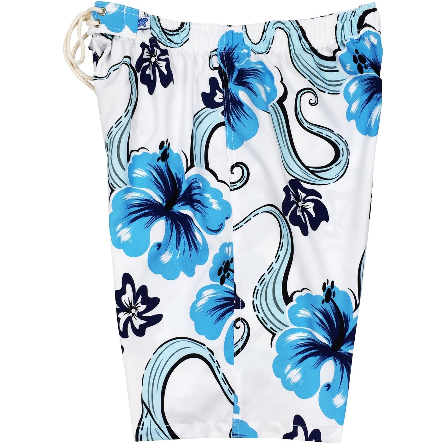 "Tailspin" Womens Elastic Waist Swim Board Shorts. HIGH Rise + 11" Inseam (White, Blue, or Chocolate) - Board Shorts World