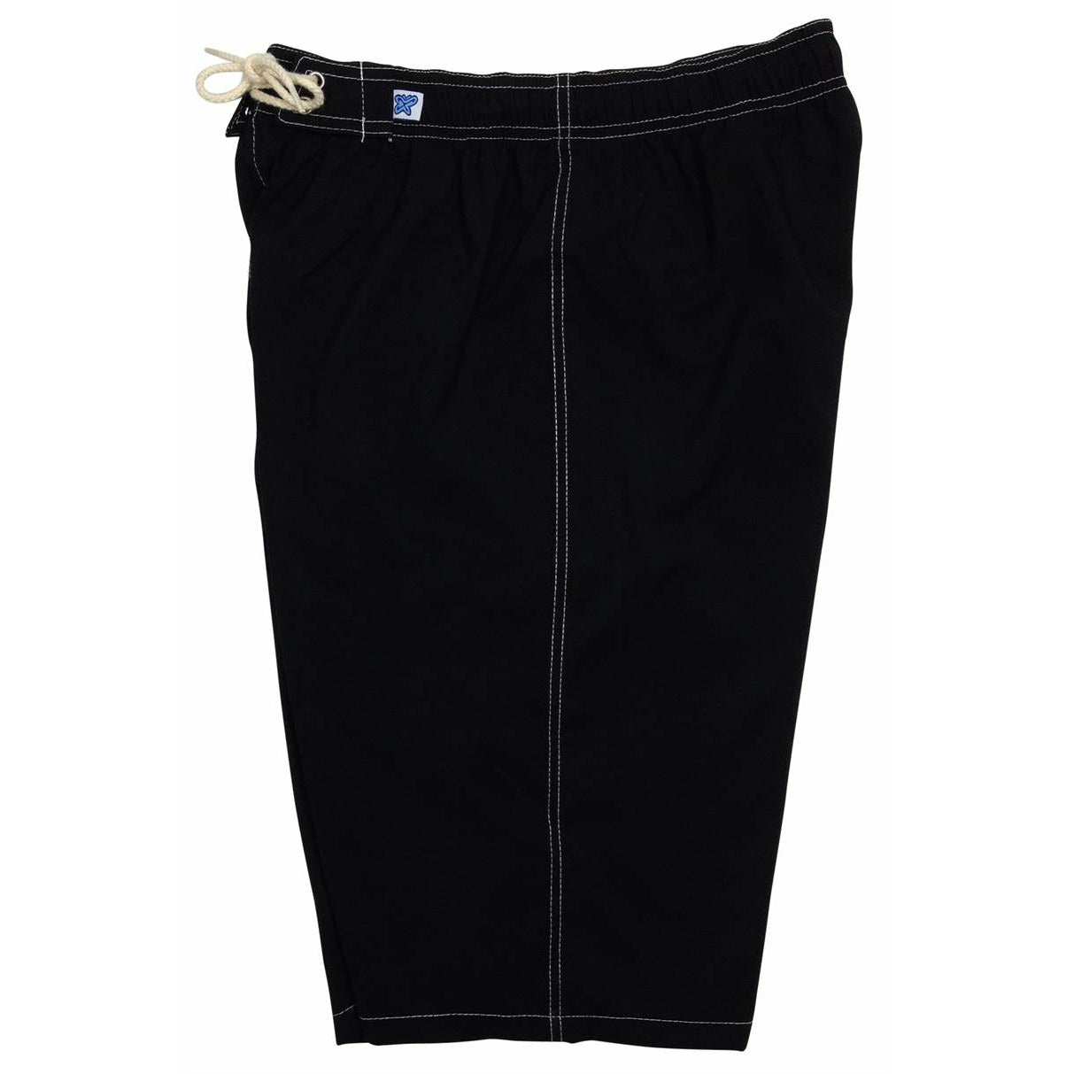 Women's Solid Elastic Waist (Swim) Board Shorts. HIGH Waist/Rise + 11" Inseam (Black+White stitch) - Board Shorts World