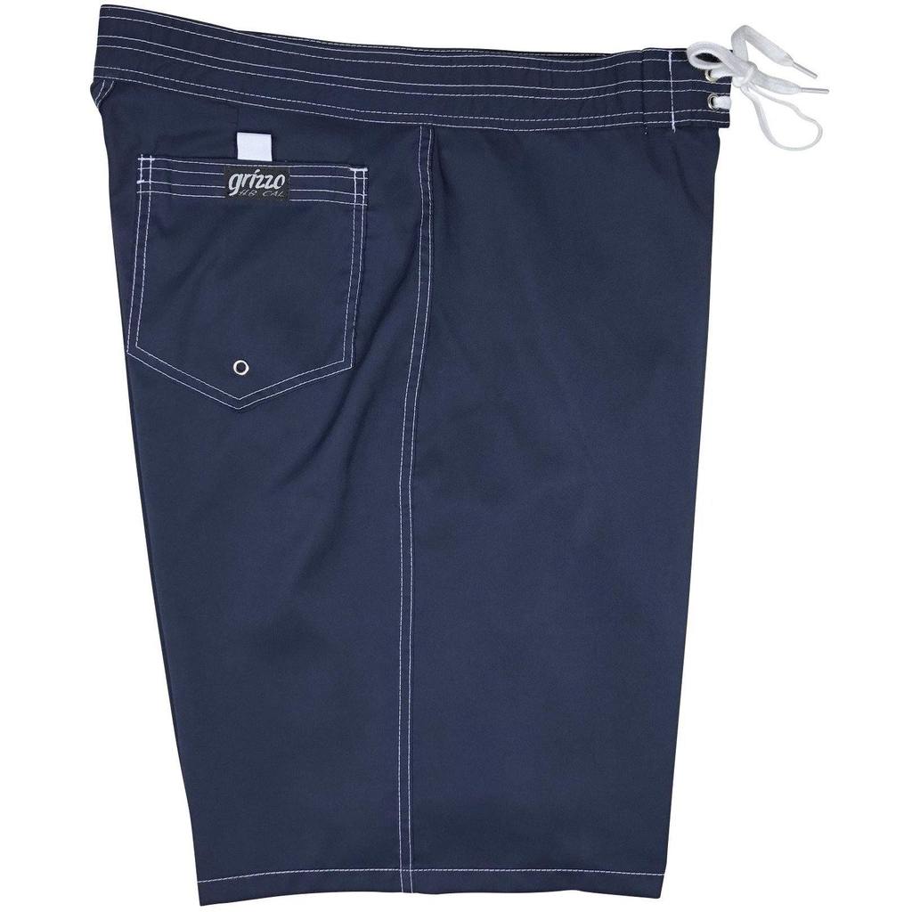 Navy (white stitching) Back Pocket Grizzo Brand Board Shorts (Select Custom Outseam 17" - 30") - Board Shorts World