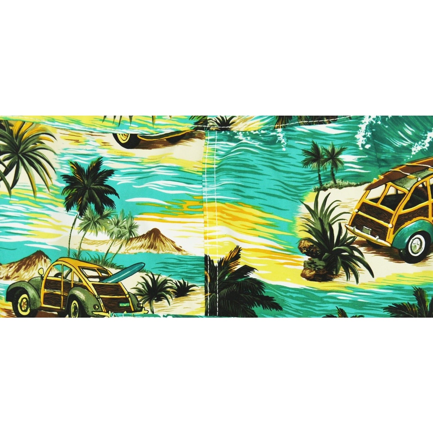 **Fixed (Non Elastic) Waist Board Shorts "Getaway Car" (Sea Teal) Print Mens CUSTOM - Board Shorts World
