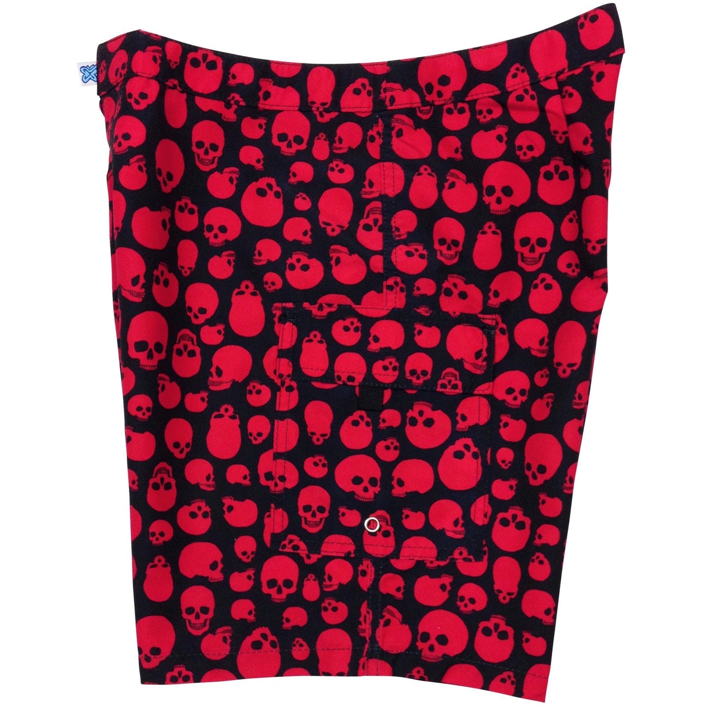 Lower Rise NON-Elastic Waist Board Shorts. "Live to Ride" (Black+Red) Skulls Womens CUSTOM - Board Shorts World