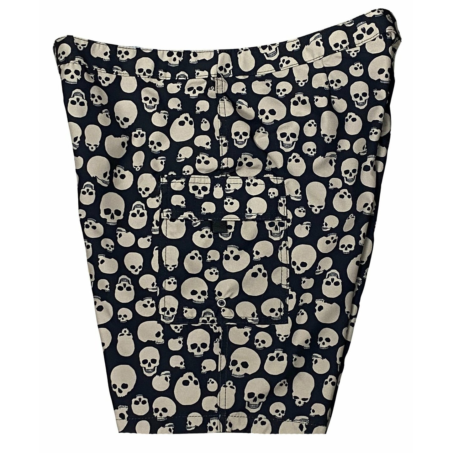 Lower Rise NON-Elastic Waist Board Shorts. "Live to Ride" (Black+Charcoal) Skulls Womens CUSTOM - Board Shorts World