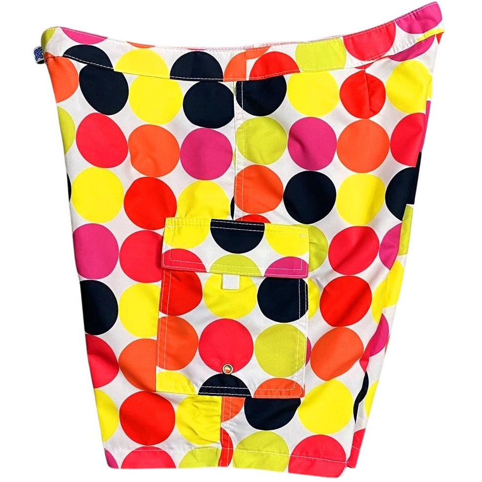Lower Rise NON-Elastic Waist Board Shorts. "Twister" (Multi) Womens CUSTOM - Board Shorts World