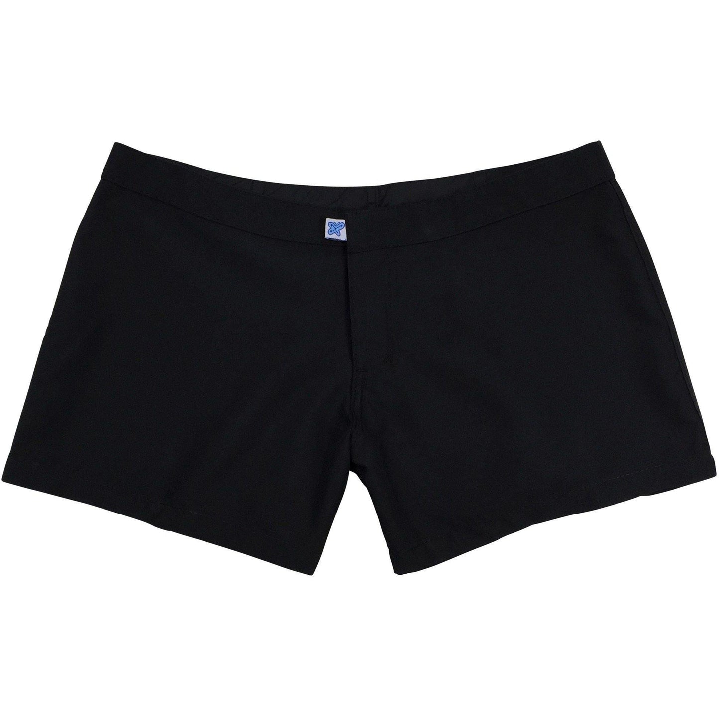 A Solid Color Womens Board/Swim Shorts - 4" Inseam (Black+Black Stitch) - Board Shorts World