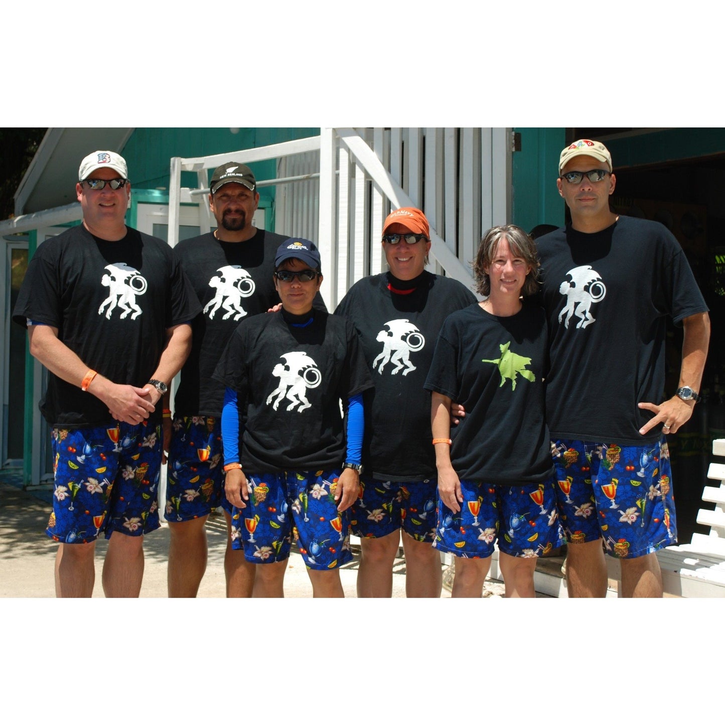 "Hurry Sundown" Cocktails Print Womens Board Shorts - Regular Rise / 10.5" Inseam (Blue) - Board Shorts World