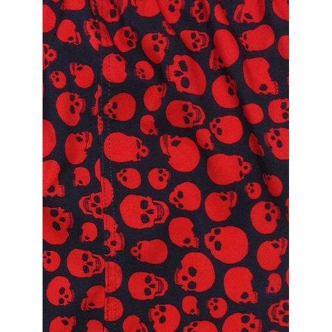"Live to Ride" Skulls Print Womens Elastic Waist Swim Board Shorts. HIGH Rise + 5" Inseam (Black+Red) - Board Shorts World